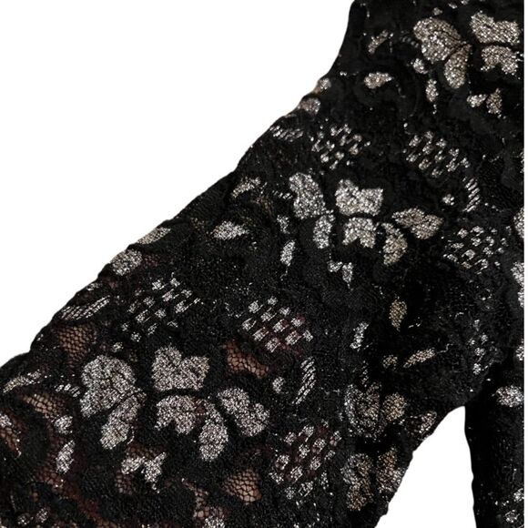 Black Lace Dress Size 4, Black & Silver VNeck half-sleeve NWT - Picture 9 of 14